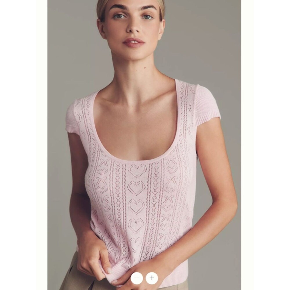 Anthropologie Maeve Cotton Cashmere Pointelle Sweater Tee
